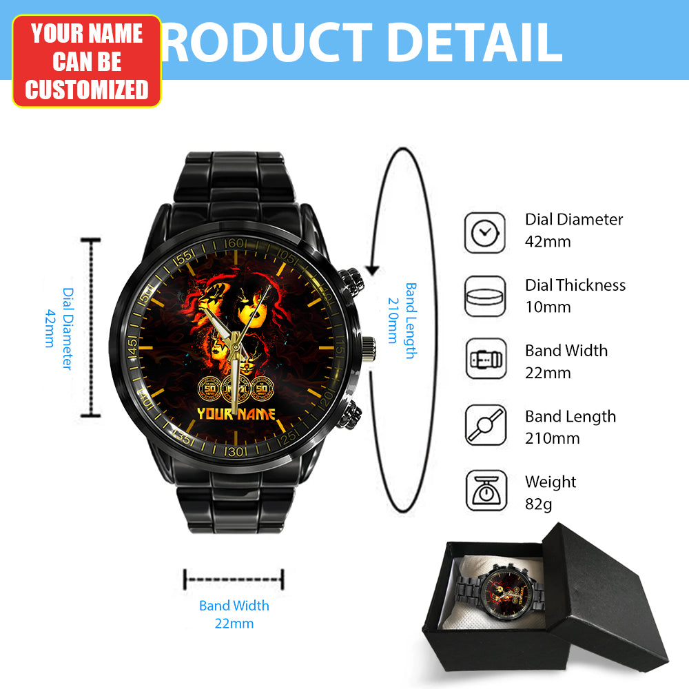 Personalized KISS Black Stainless Steel Watch - HUANNM 4876