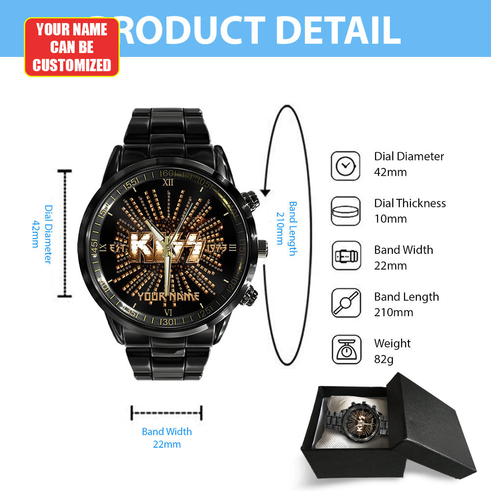 Personalized KISS Black Stainless Steel Watch - HUANNM 4879