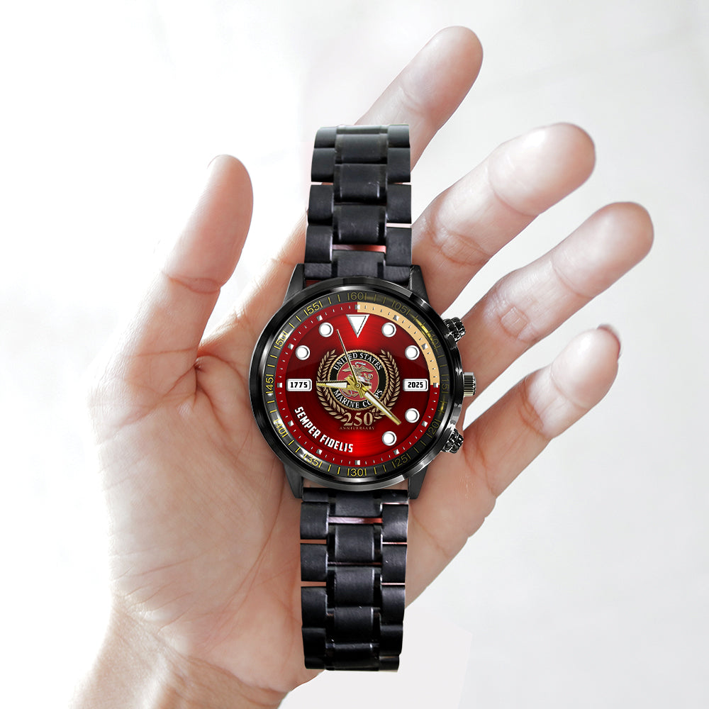 US Marine Corps Black Stainless Steel Watch - MAITM 12199