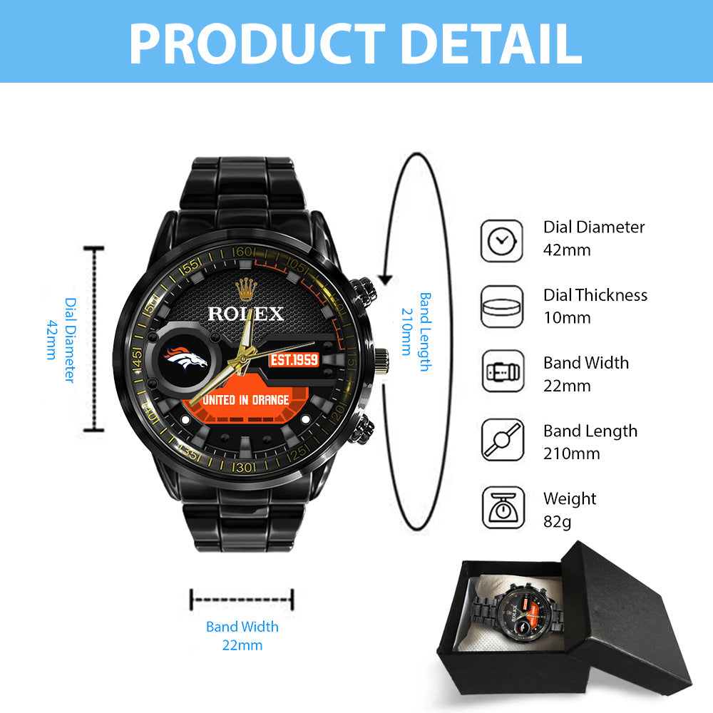 Denver Broncos x Rolex Black Stainless Steel Watch - MAITM13207