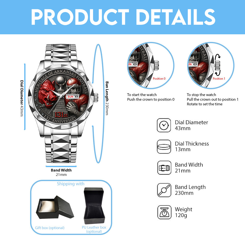 Arkansas Razorbacks Football 131st Anniversary Alloy Luxury Quartz Watch - TANTN18561