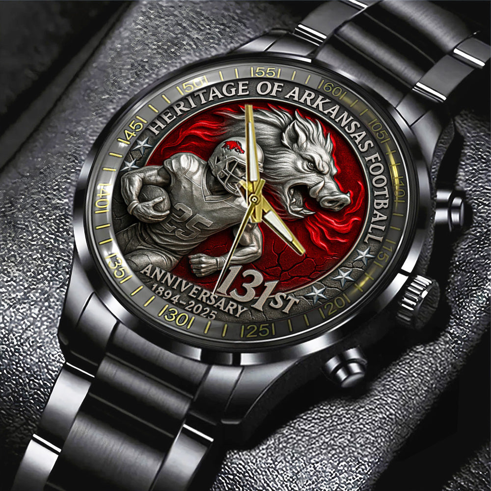 Arkansas Razorbacks Football 131st Anniversary Black Stainless Steel Watch - TANTN18560