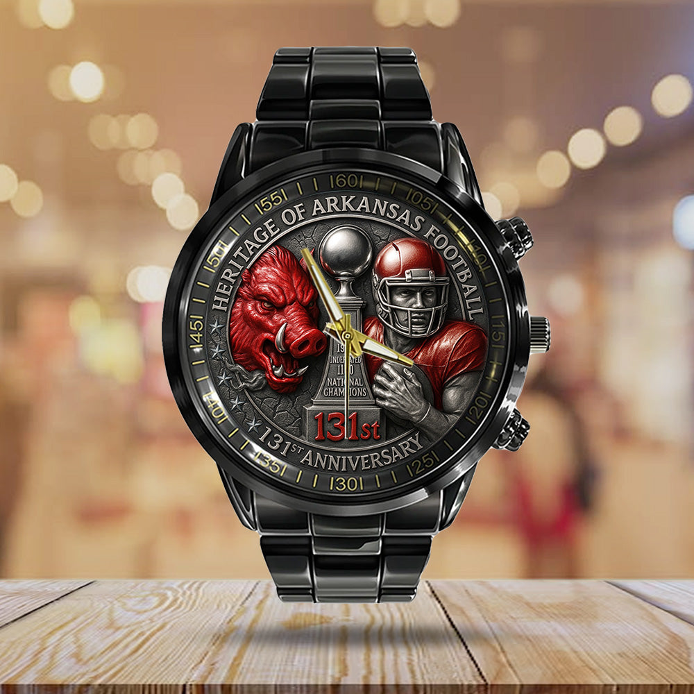 Arkansas Razorbacks Football 131st Anniversary Black Stainless Steel Watch - TANTN18562