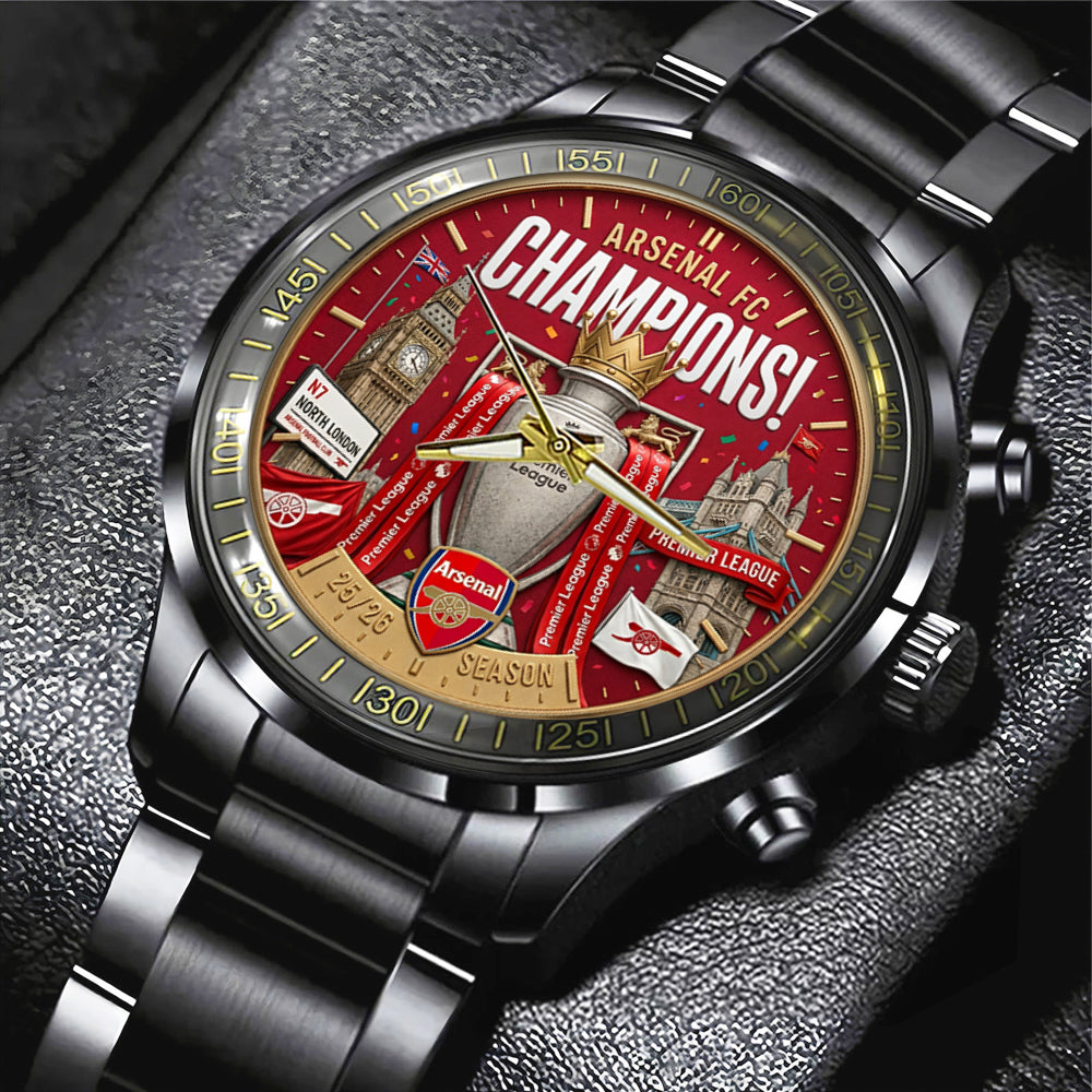 Arsenal FC Premier League Champions 25/26 Black Stainless Steel Watch - TMTHU6323