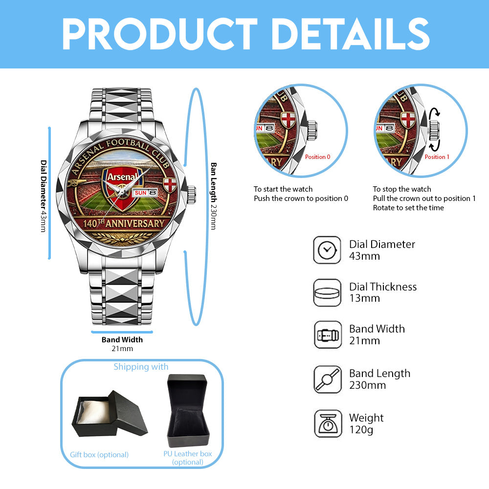 Arsenal FC 140th Anniversary Alloy Luxury Quartz Watch - TANTN19662