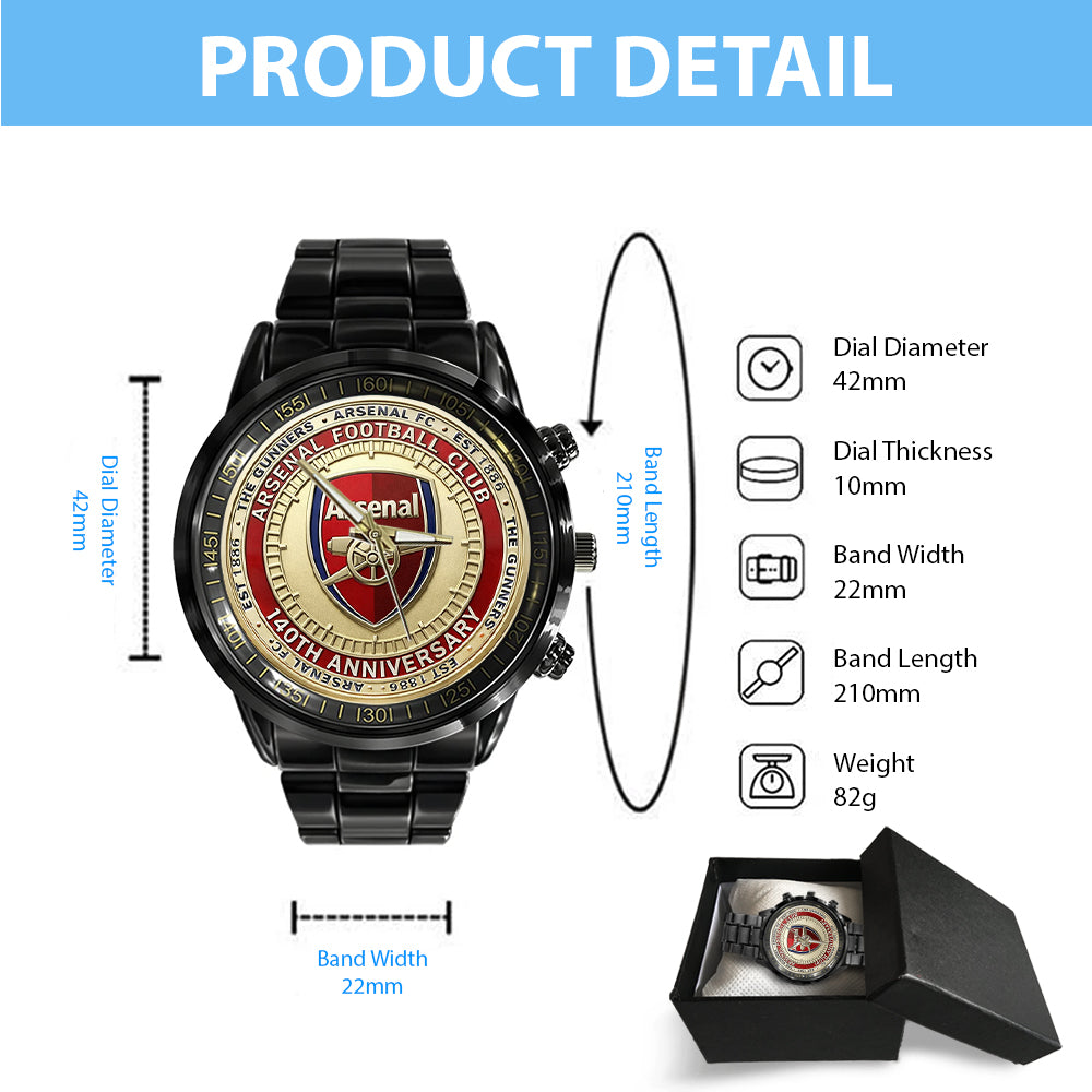 Arsenal FC 140th Anniversary Black Stainless Steel Watch - TMTHU2784