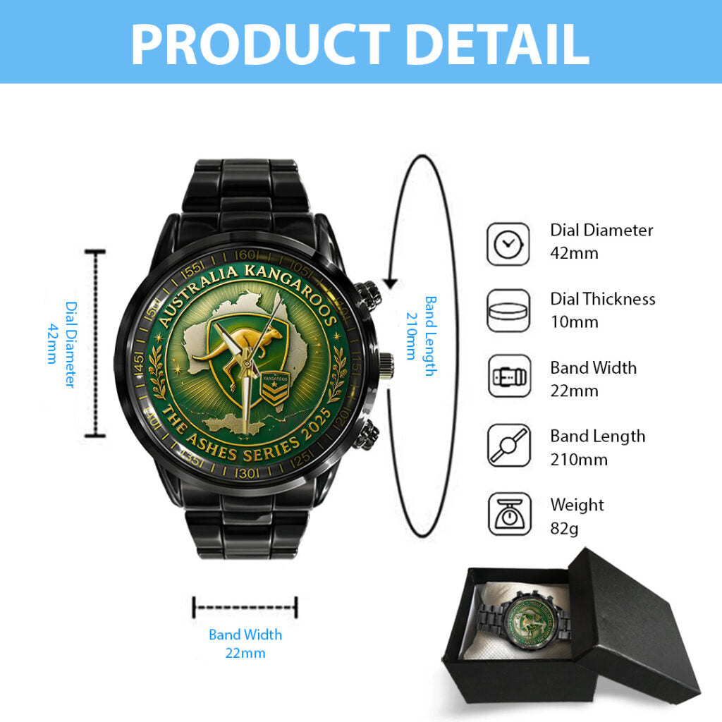 Australia Kangaroos The Ashes Series 2025 Black Stainless Steel Watch - TANTN17814