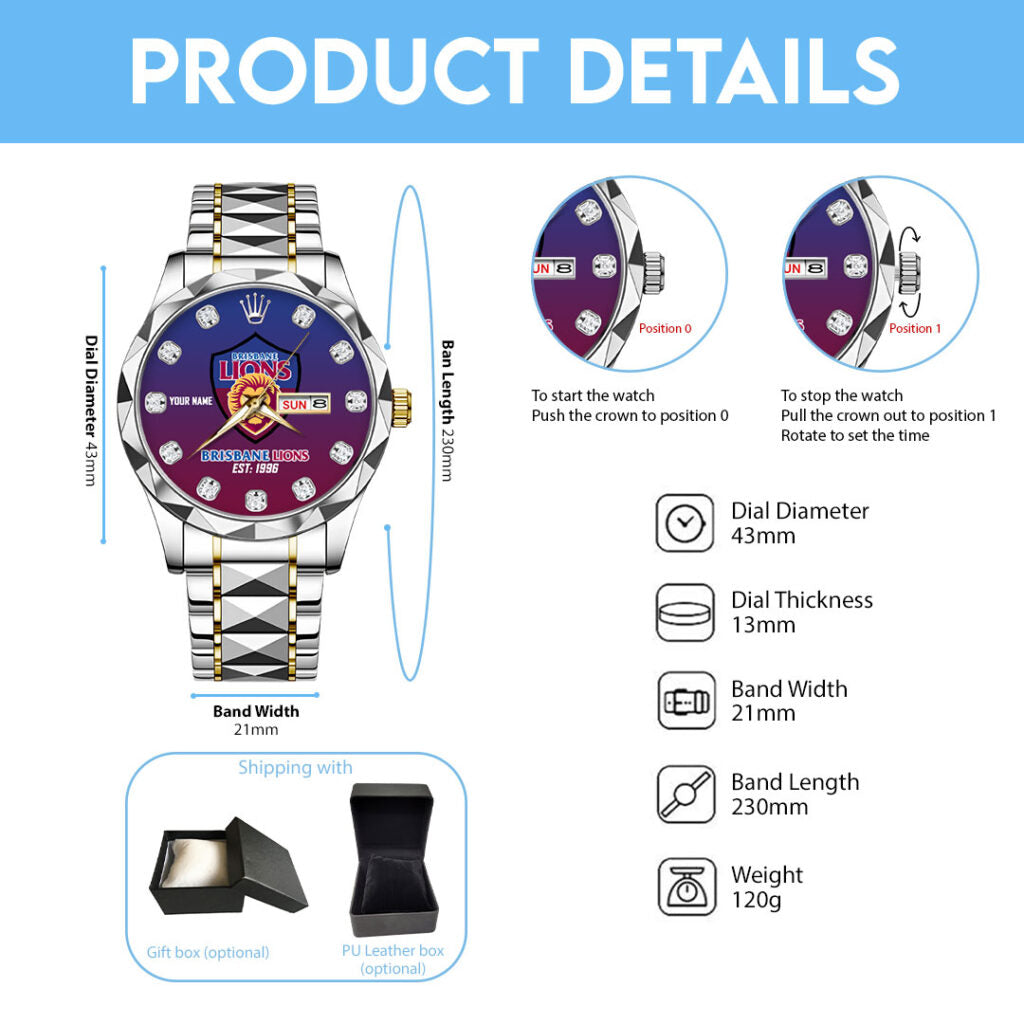 Personalized Brisbane Lions Alloy Luxury Quartz Watch - TMTHU1140
