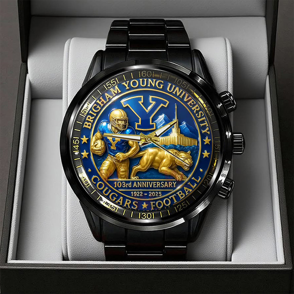 BYU Cougars Football Black Stainless Steel Watch - TANTN17948