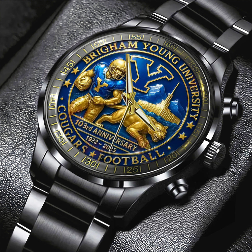 BYU Cougars Football Black Stainless Steel Watch - TANTN17948