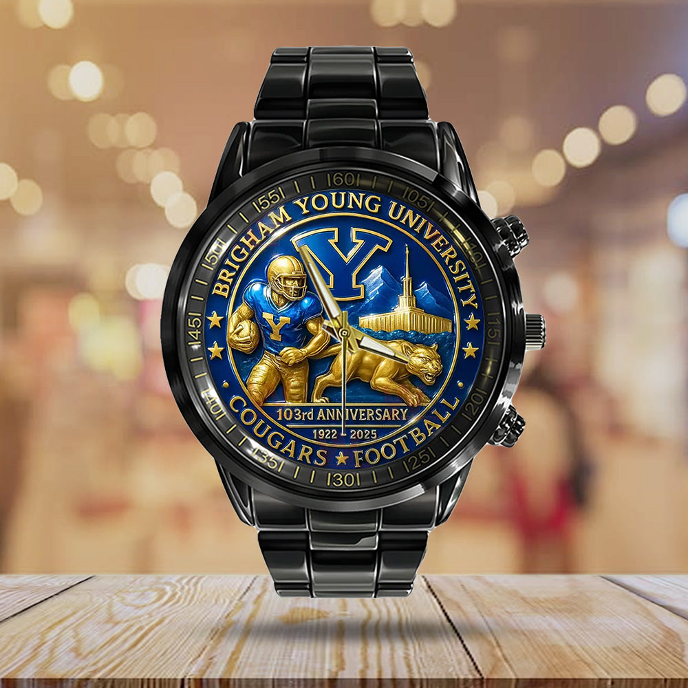 BYU Cougars Football Black Stainless Steel Watch - TANTN17948