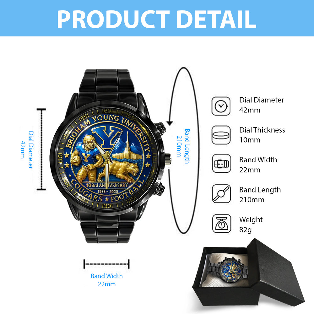 BYU Cougars Football Black Stainless Steel Watch - TANTN17948