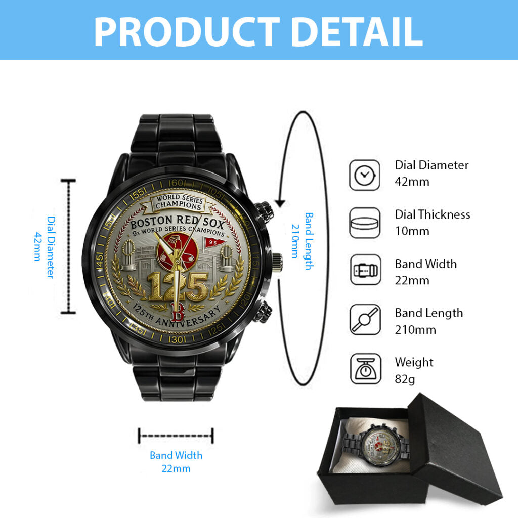 Boston Red Sox 125th Anniversary 2026 Black Stainless Steel Watch - TANTN16068