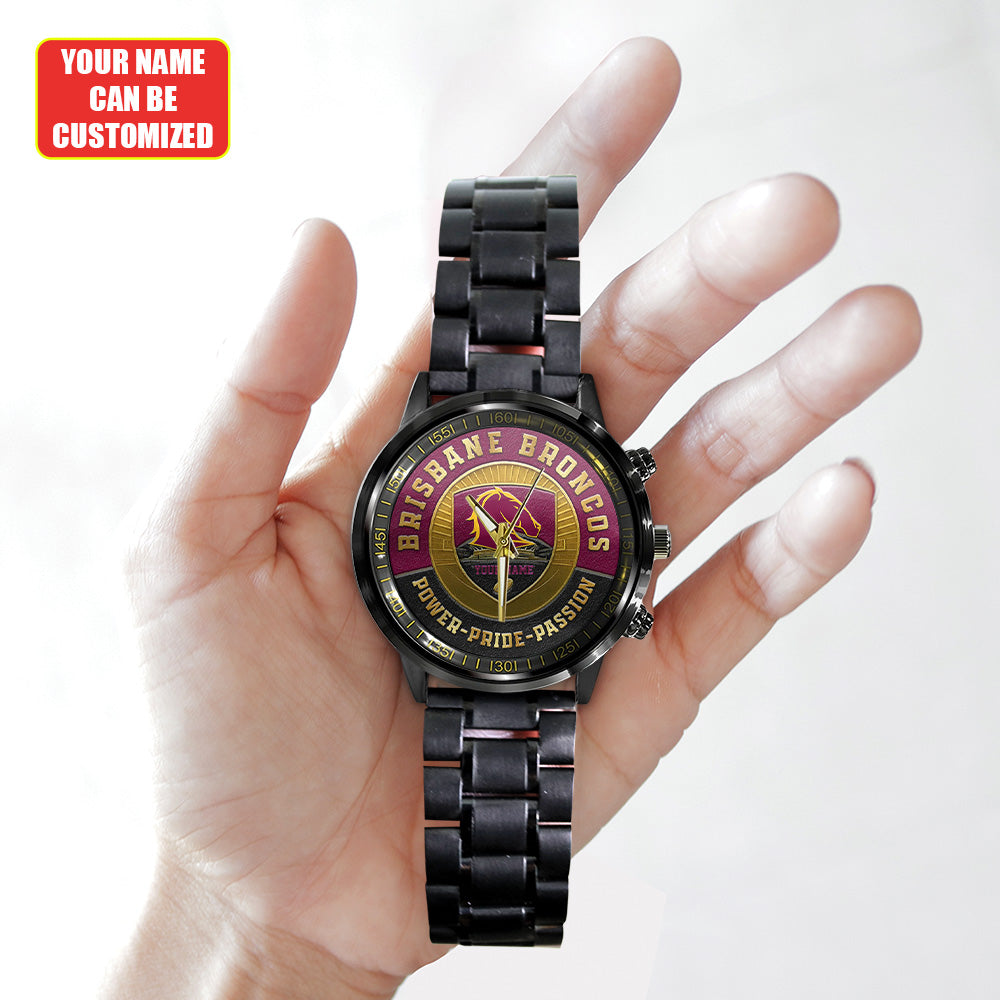 Personalized Brisbane Broncos Black Stainless Steel Watch - TANTN18620