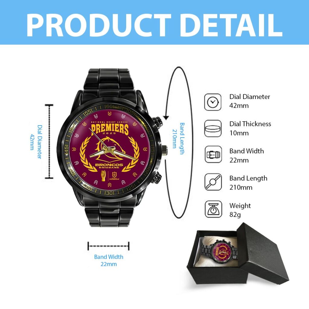 Brisbane Broncos Black Stainless Steel Watch – GNE4514