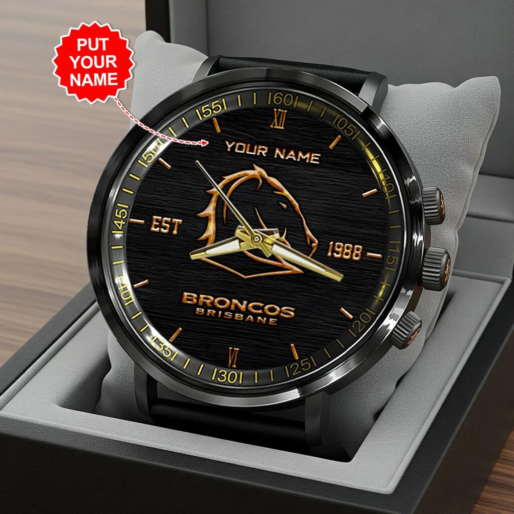 Personalized Brisbane Broncos Black Stainless Steel Watch - HOATT13730