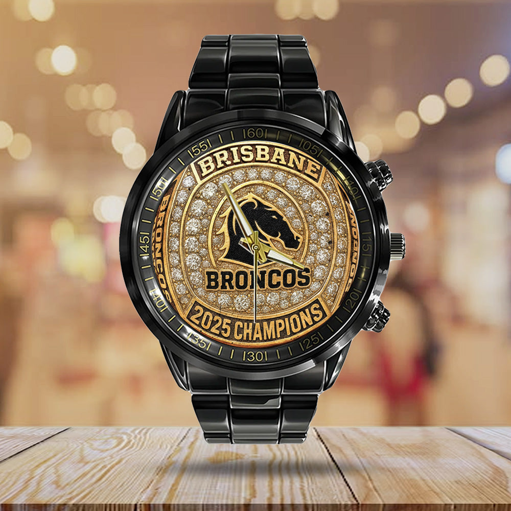 Brisbane Broncos 2025 Premiership Black Stainless Steel Watch – TANTN17396