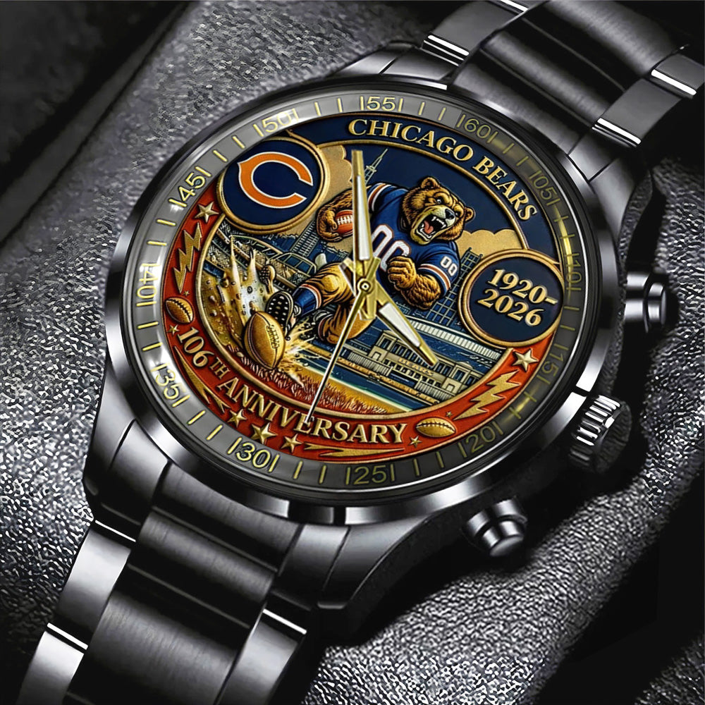 Chicago Bears Black Stainless Steel Watch - TANTN20198