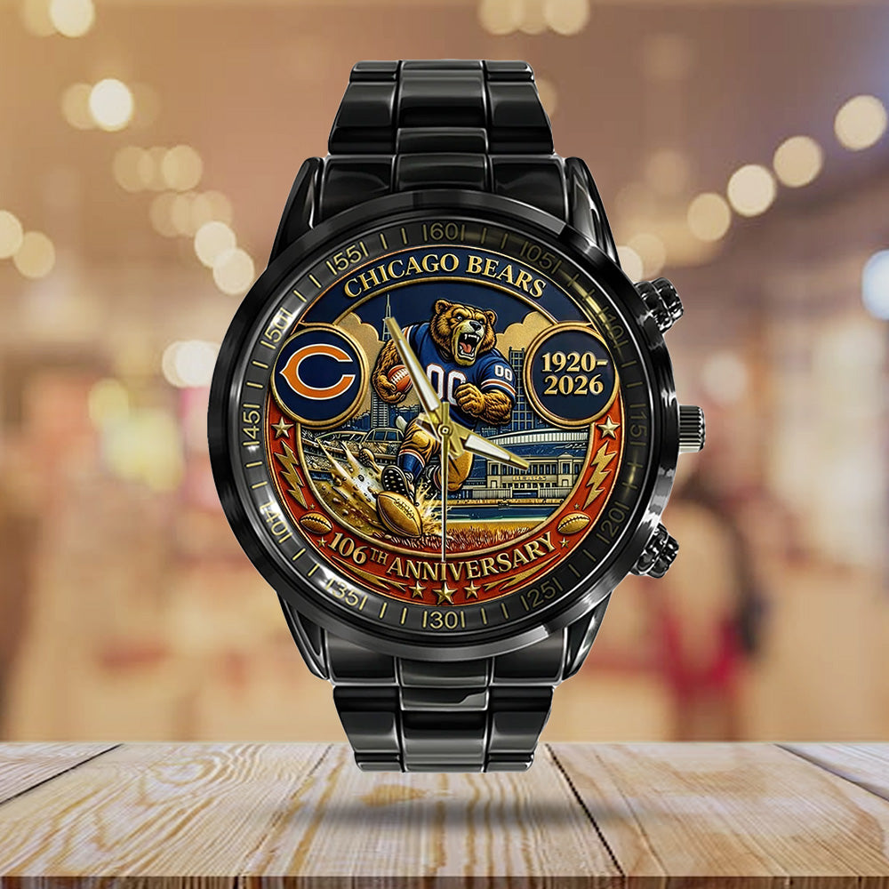 Chicago Bears Black Stainless Steel Watch - TANTN20198