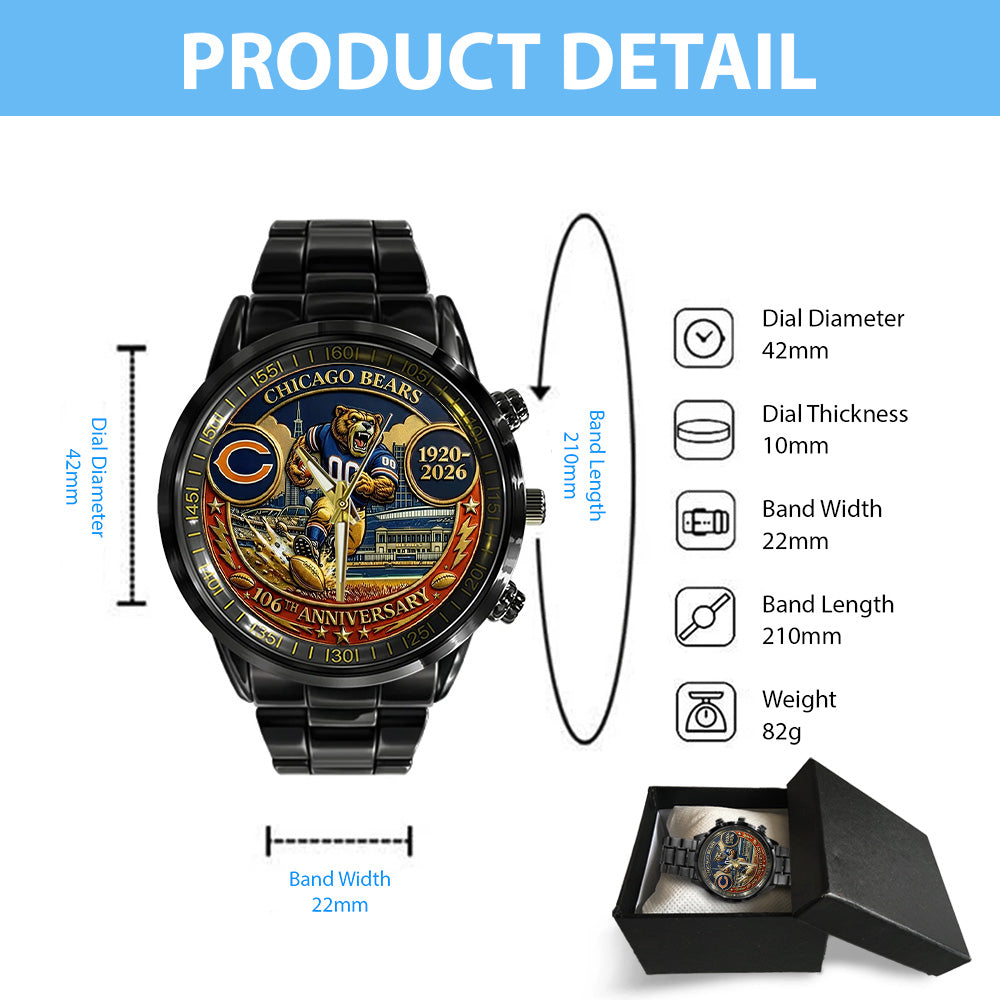 Chicago Bears Black Stainless Steel Watch - TANTN20198