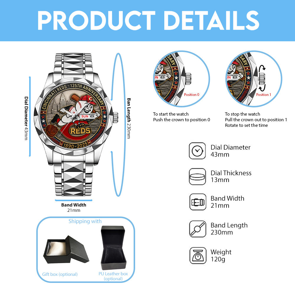 Cincinnati Reds 135th Anniversary 2025 Alloy Luxury Quartz Watch - TANTN17065