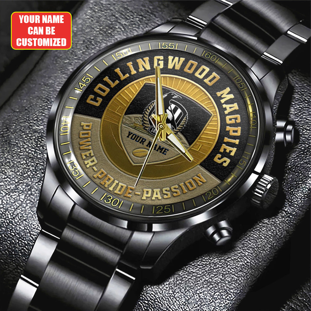 Personalized Collingwood FC Black Stainless Steel Watch - TANTN18624