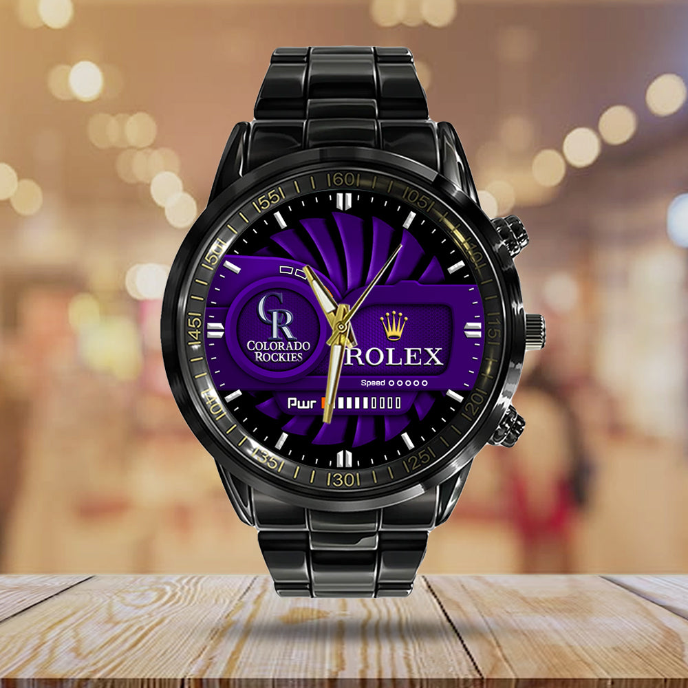 Colorado Rockies Black Stainless Steel Watch - MAITM13431
