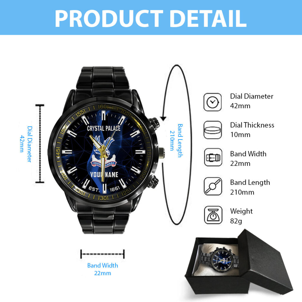 Personalized Crystal Palace FC Black Stainless Steel Watch - TANTN23558