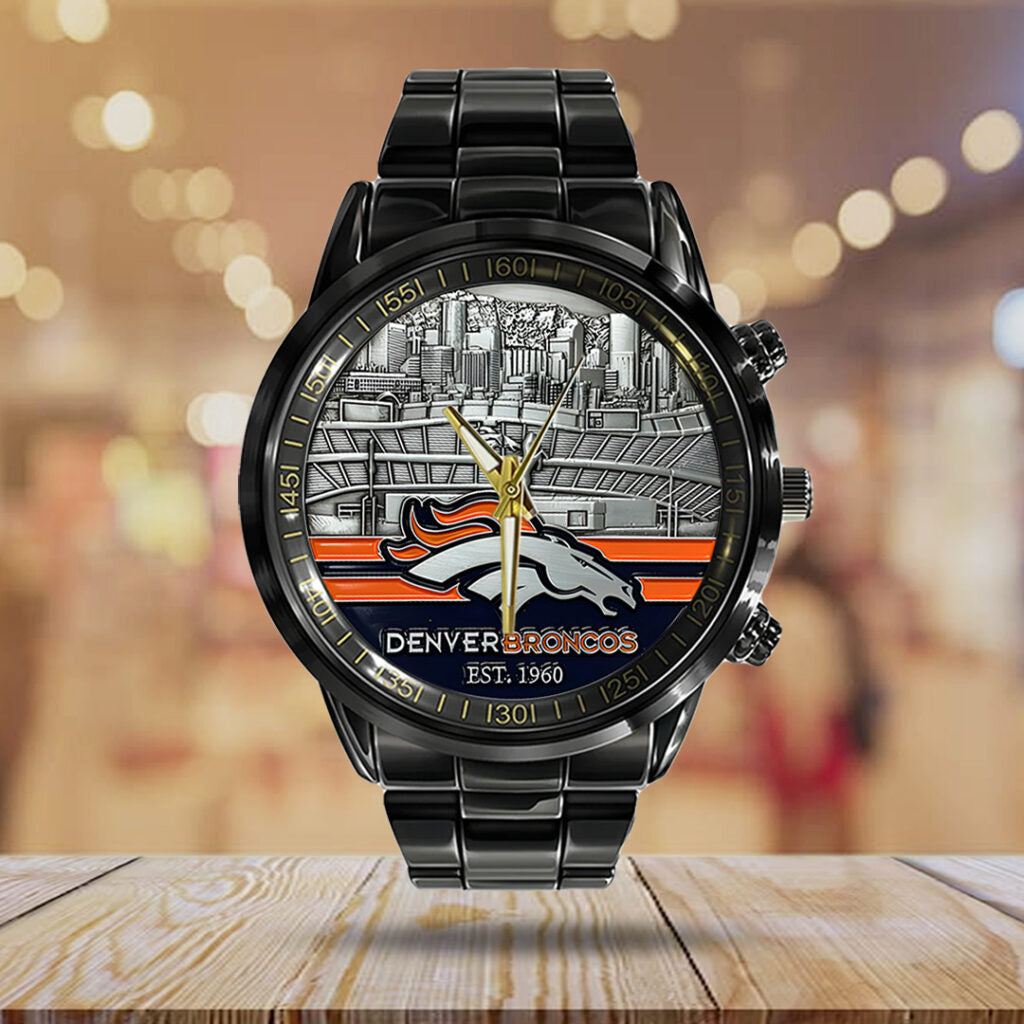 Denver Broncos Black Stainless Steel Watch - TANTN19406