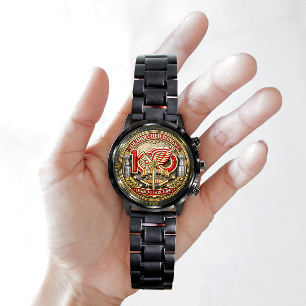 Detroit Red Wings 100th Anniversary Black Stainless Steel Watch - TANTN21495