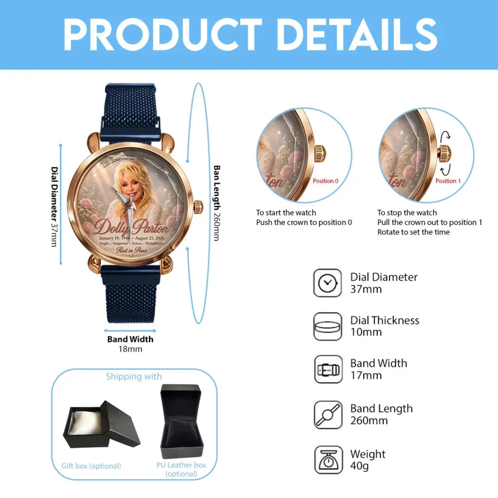 Dolly Parton Mesh Strap Quartz Watch - TMTHU8994