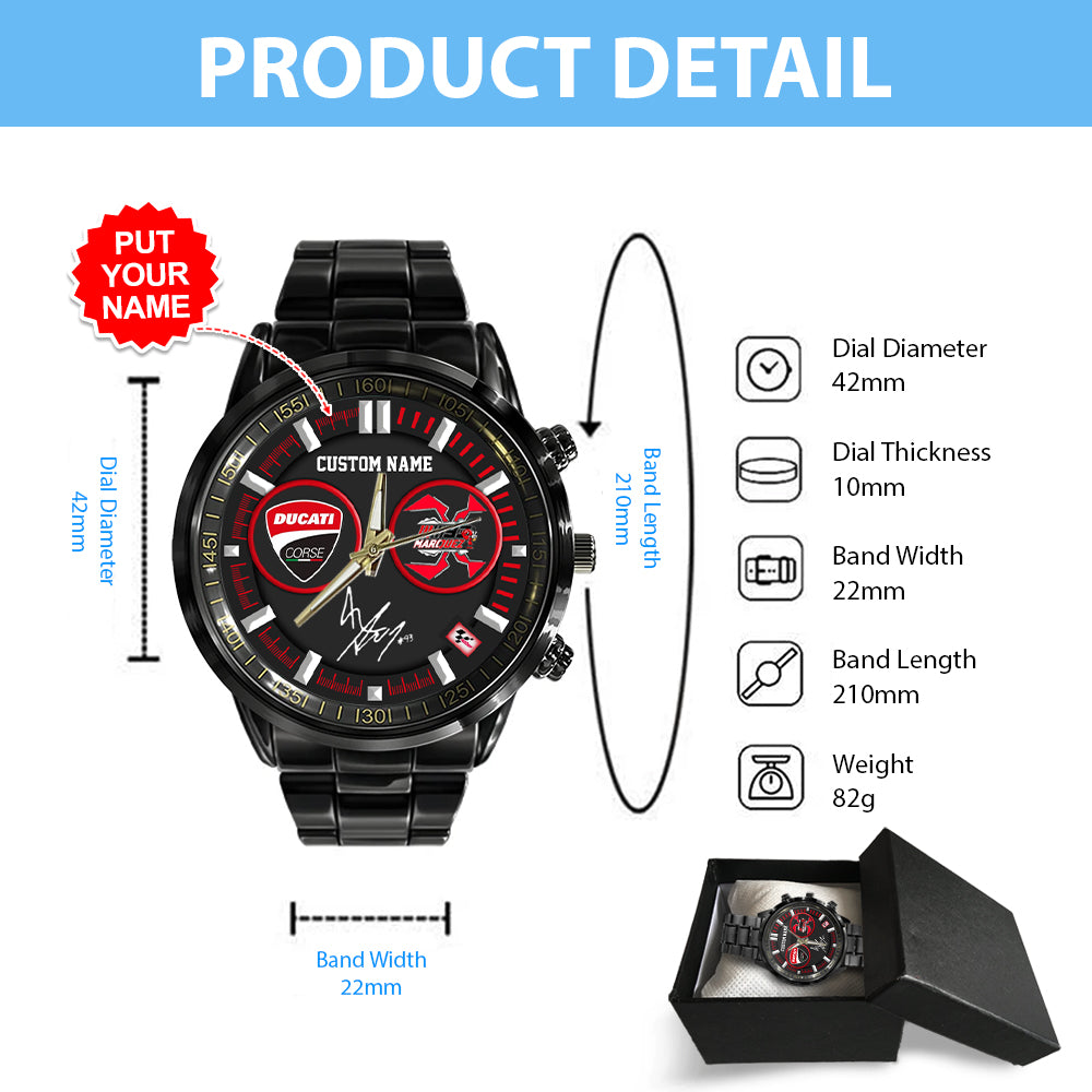 Personalized Ducati Lenovo Team x Marc Márquez  Black Stainless Steel Watch - TANTN 11479