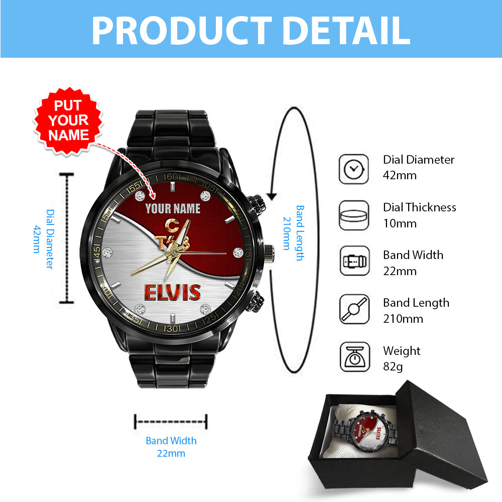 Personalized Elvis Presley Black Stainless Steel Watch - HOATT 6029