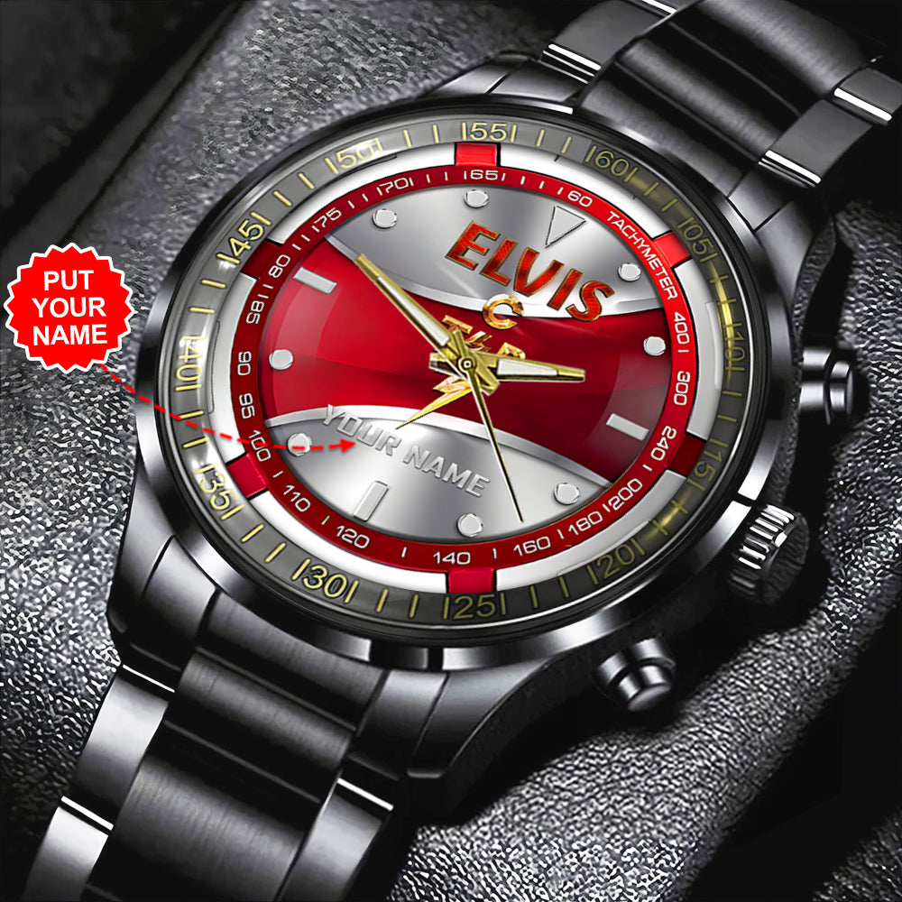 Personalized Elvis Presley Black Stainless Steel Watch - HOATT 7660