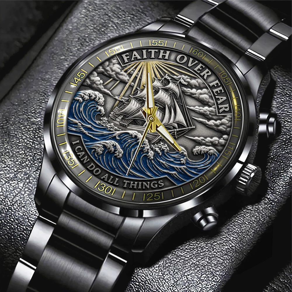 Faith Over Fear, I Can Do All Things Black Stainless Steel Watch - TANTN17412