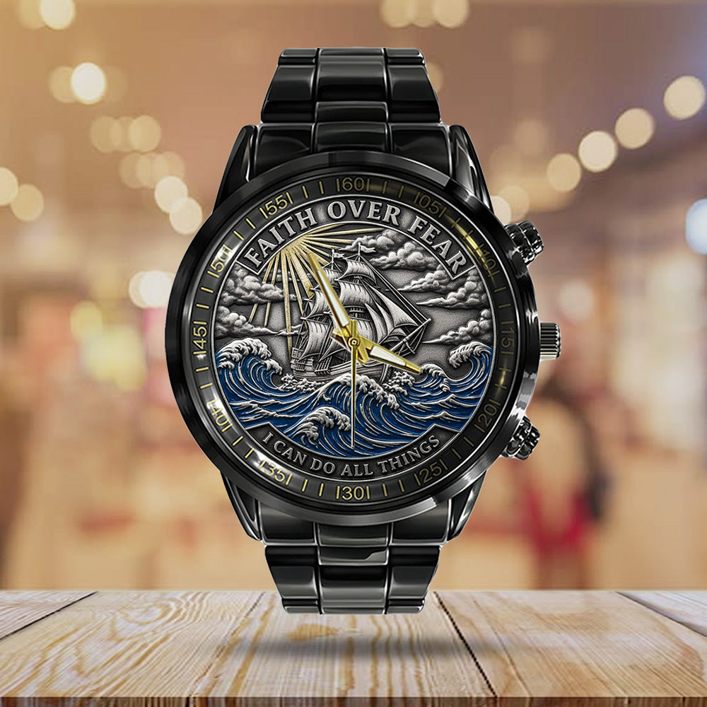 Faith Over Fear, I Can Do All Things Black Stainless Steel Watch - TANTN17412