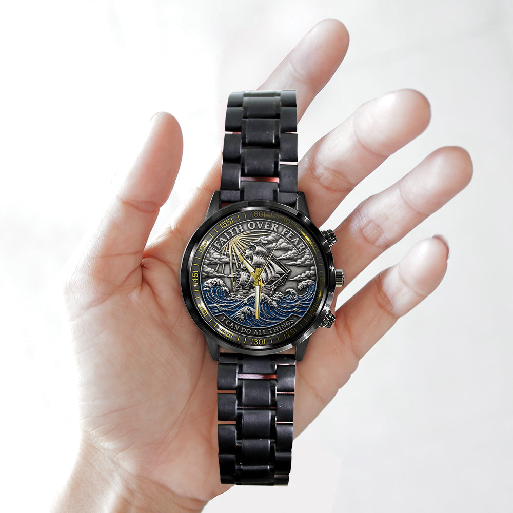 Faith Over Fear, I Can Do All Things Black Stainless Steel Watch - TANTN17412