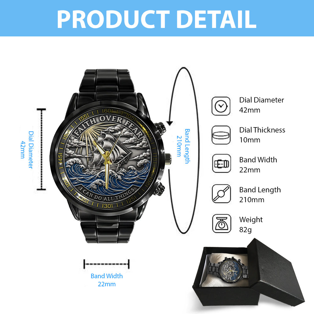 Faith Over Fear, I Can Do All Things Black Stainless Steel Watch - TANTN17412