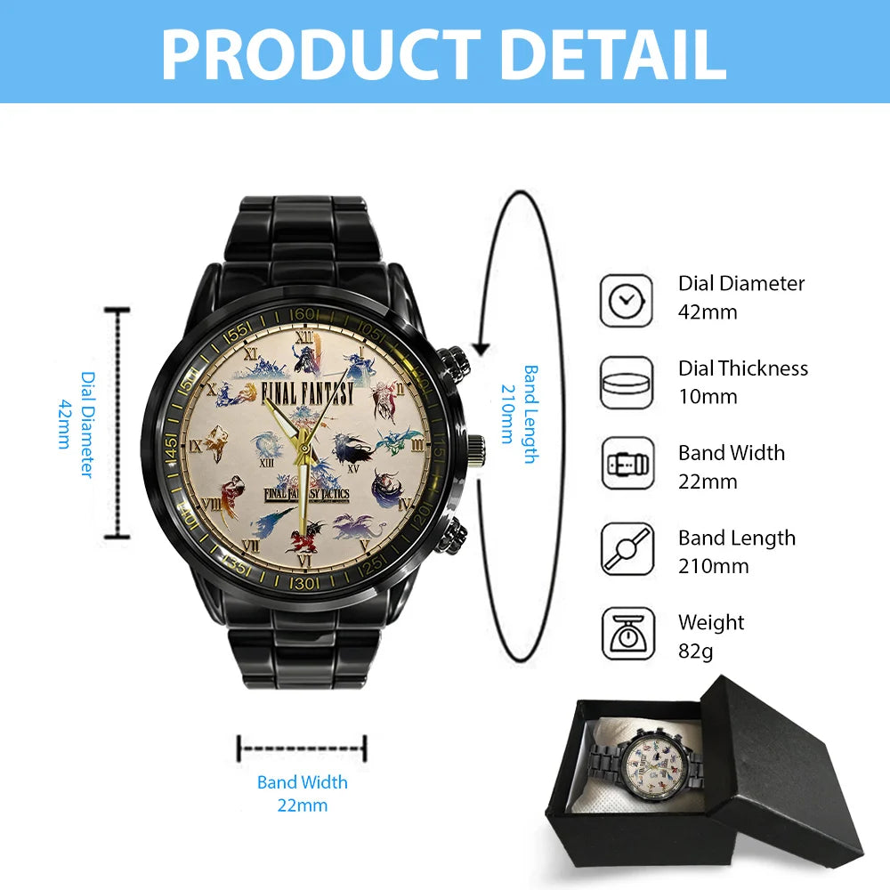 Final Fantasy Black Stainless Steel Watch - GNE8450