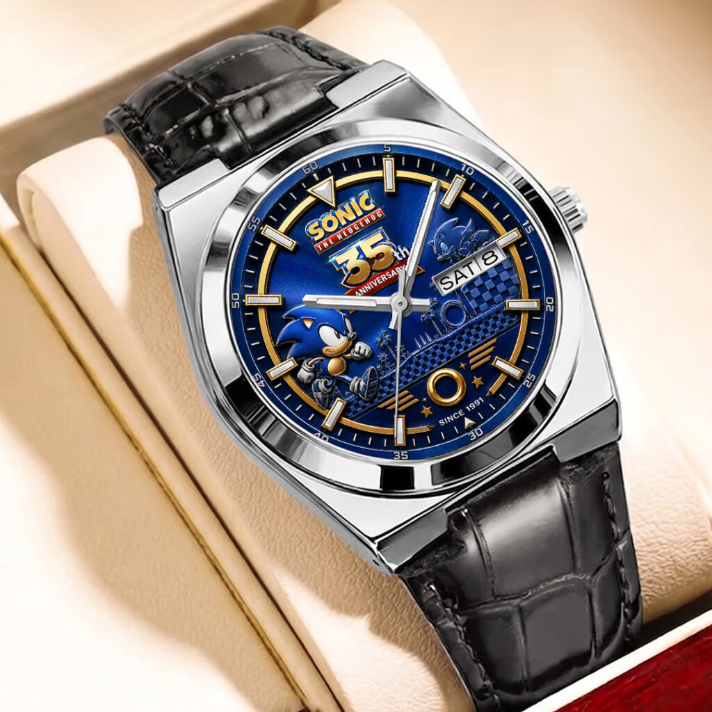 Sonic The Hedgehog 35th Anniversary Leather Alloy Watch - GNE7541