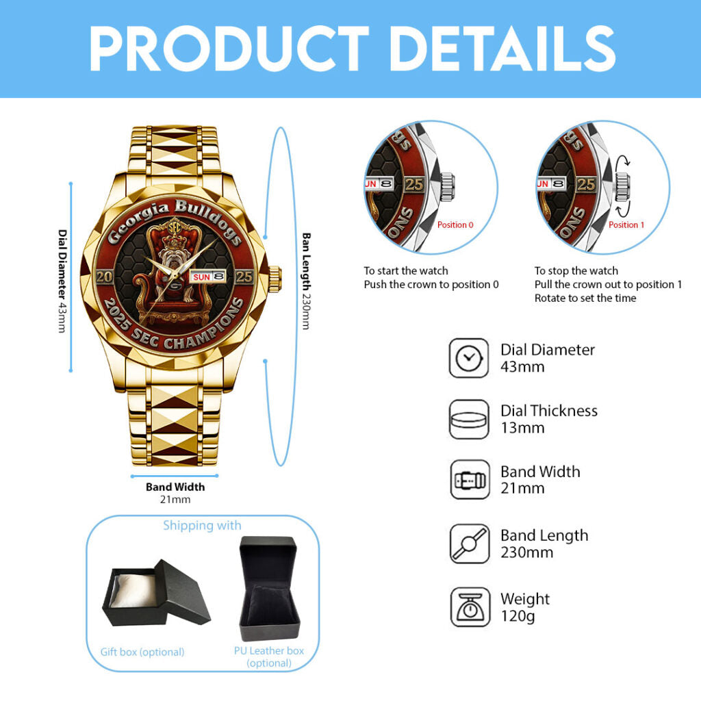 Georgia Bulldogs Football 2025 SEC Champions Alloy Luxury Quartz Watch - TMTHU2541