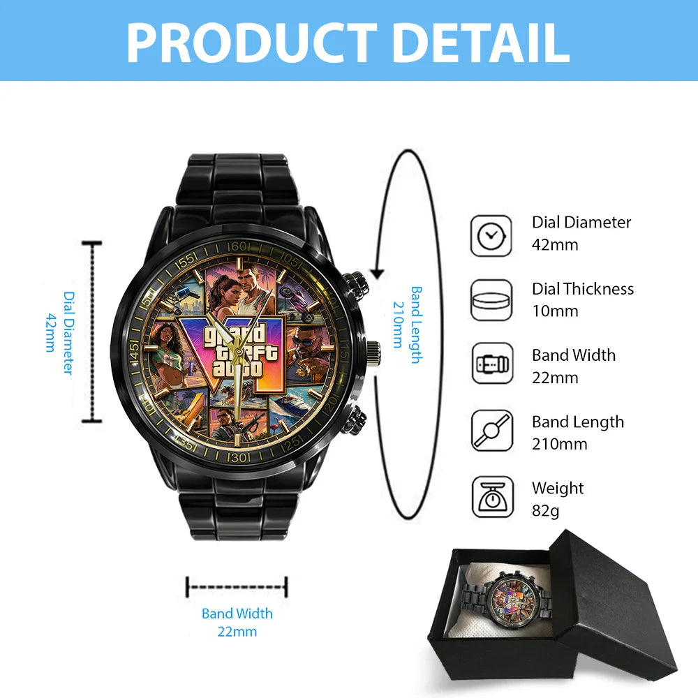 Grand Theft Auto VI Black Stainless Steel Watch - GNE8379