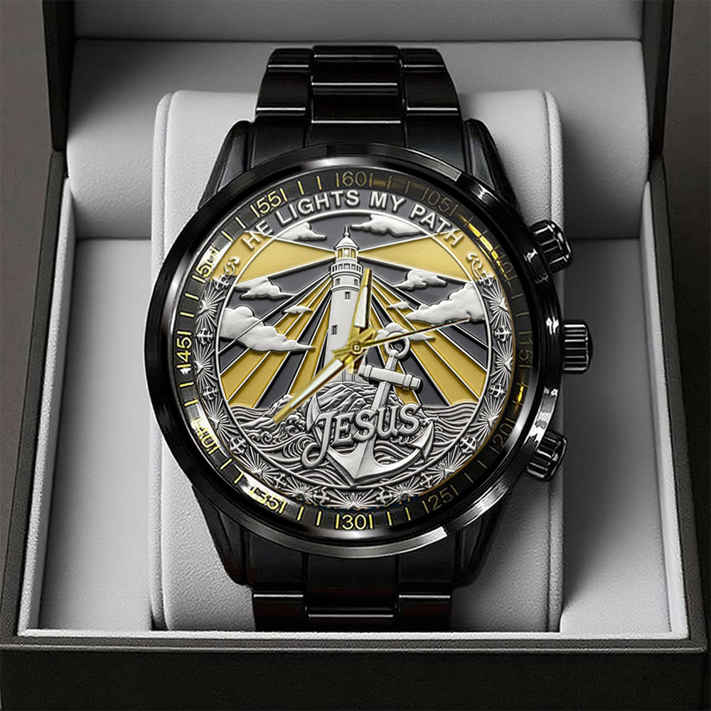 He Lights My Path Black Stainless Steel Watch - TANTN17414