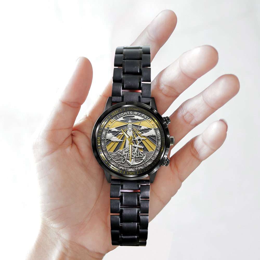 He Lights My Path Black Stainless Steel Watch - TANTN17414