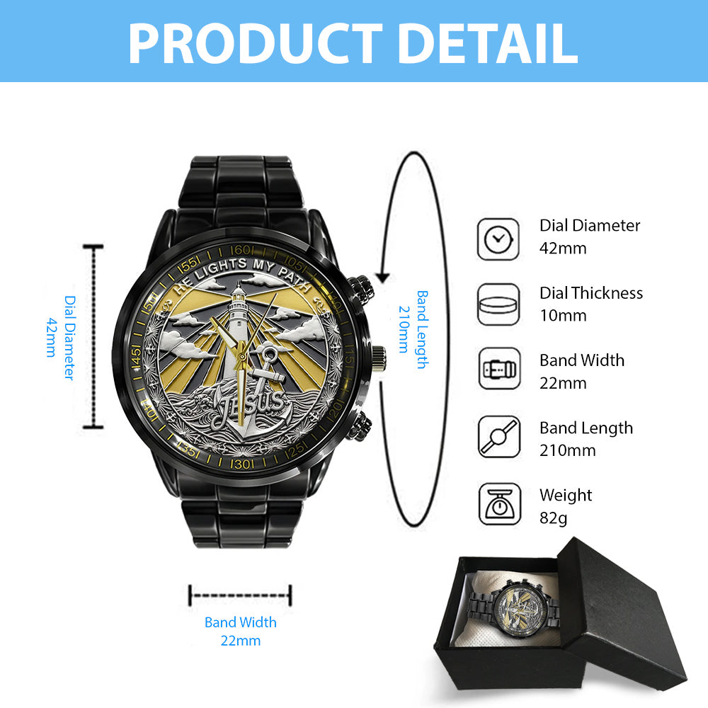 He Lights My Path Black Stainless Steel Watch - TANTN17414