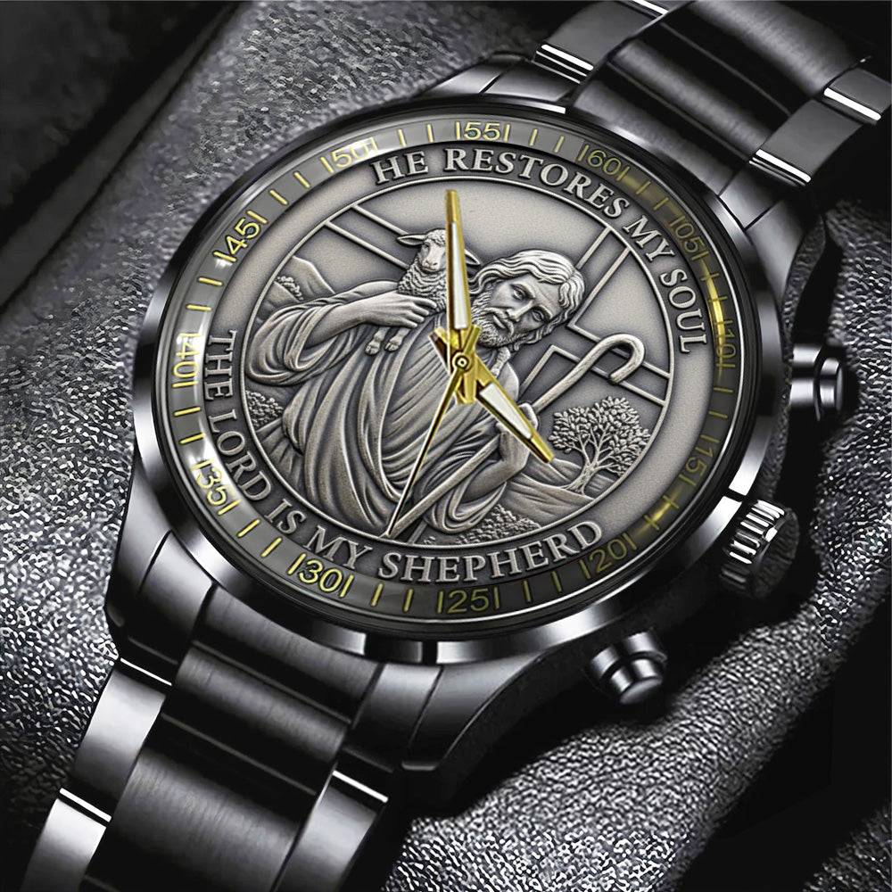 He Restores My Soul Black Stainless Steel Watch - TANTN17418