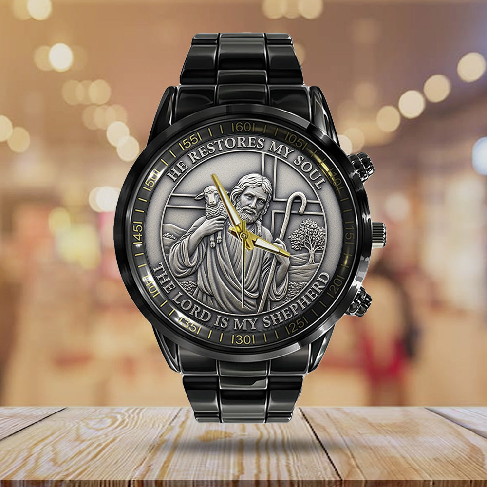 He Restores My Soul Black Stainless Steel Watch - TANTN17418