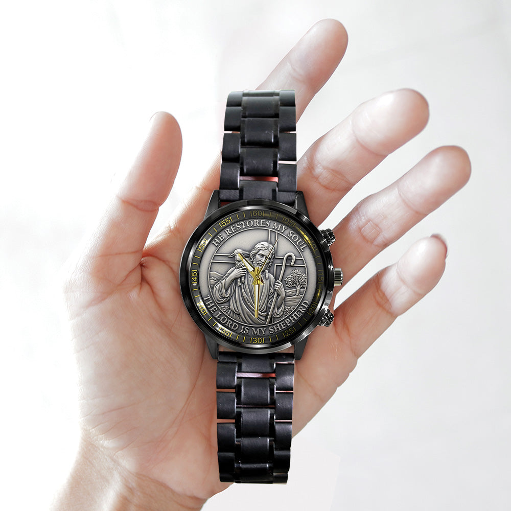 He Restores My Soul Black Stainless Steel Watch - TANTN17418