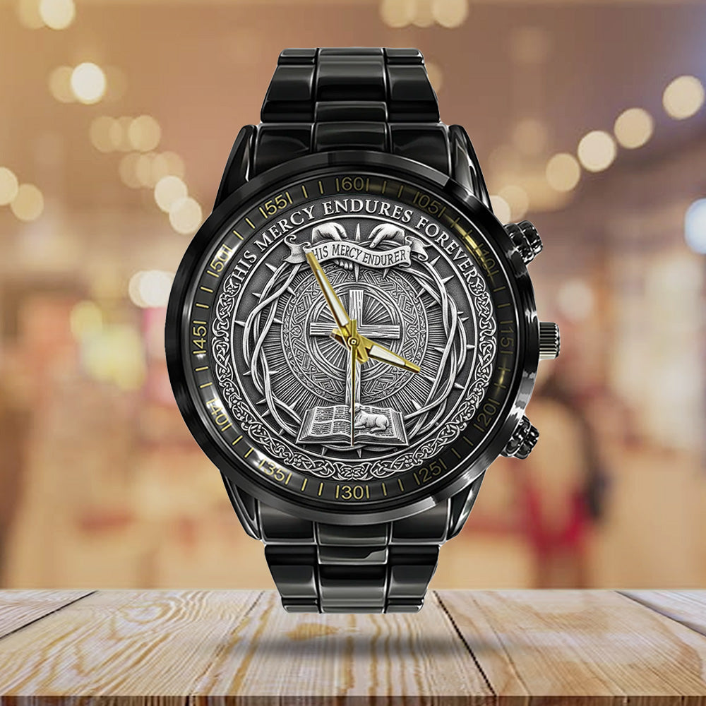 His Mercy Endures Forever Black Stainless Steel Watch - TANTN17420