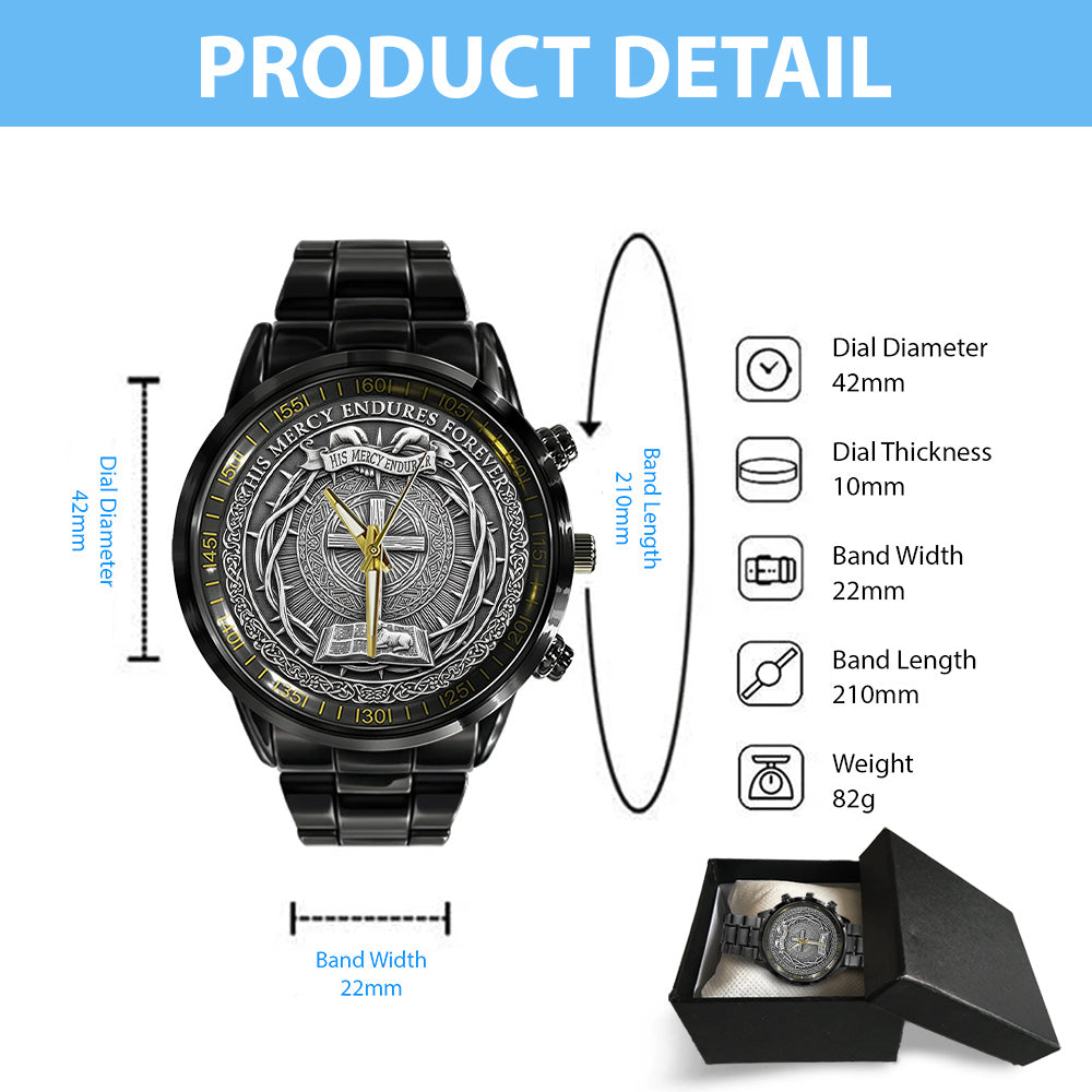 His Mercy Endures Forever Black Stainless Steel Watch - TANTN17420